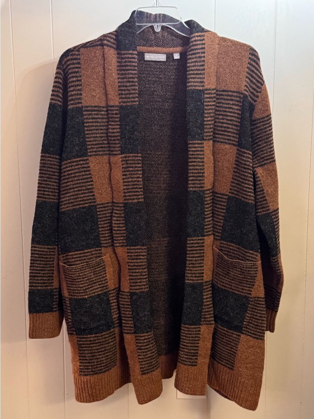 Revolution Women’s Open-Front Plaid Cardigan - Brown & Black